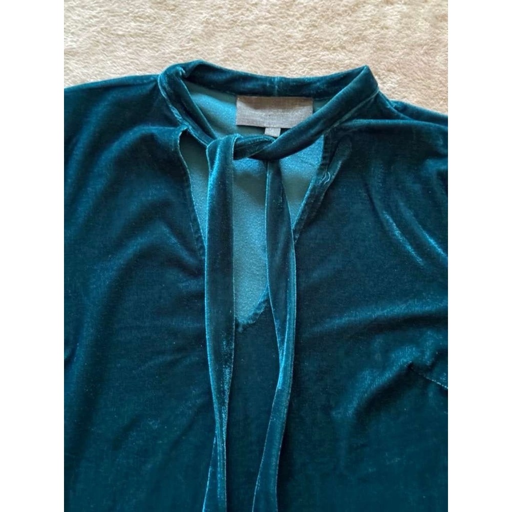 Sunday in Brooklyn Teal Blue Velvet Tie-Neck Short Sleeve Top Anthropologie S - Picture 3 of 8